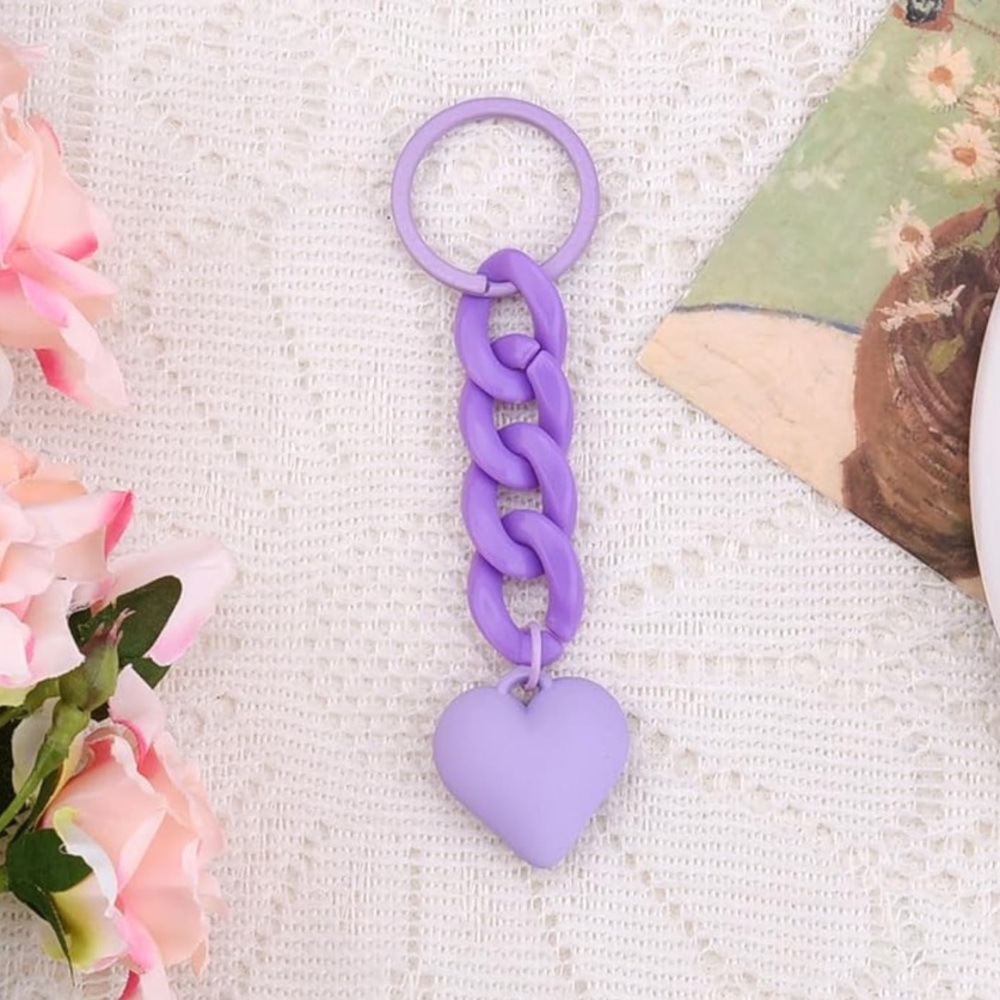 💜NEW Chunky Chain Heart Bag Charm/ Keychain Lilac Purple - Picture 2 of 7